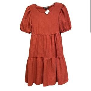 New CRYSTAL DOLL Dress Womens XS Shift Tiered Short Sleeve NWT